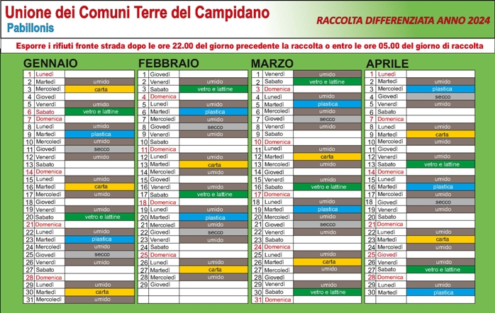 Calendario Rifiuti Pabillonis 2024