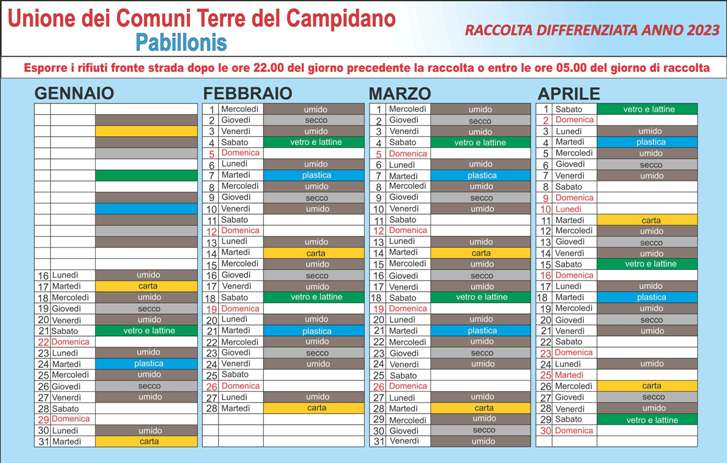 Calendario Rifiuti Pabillonis 2021