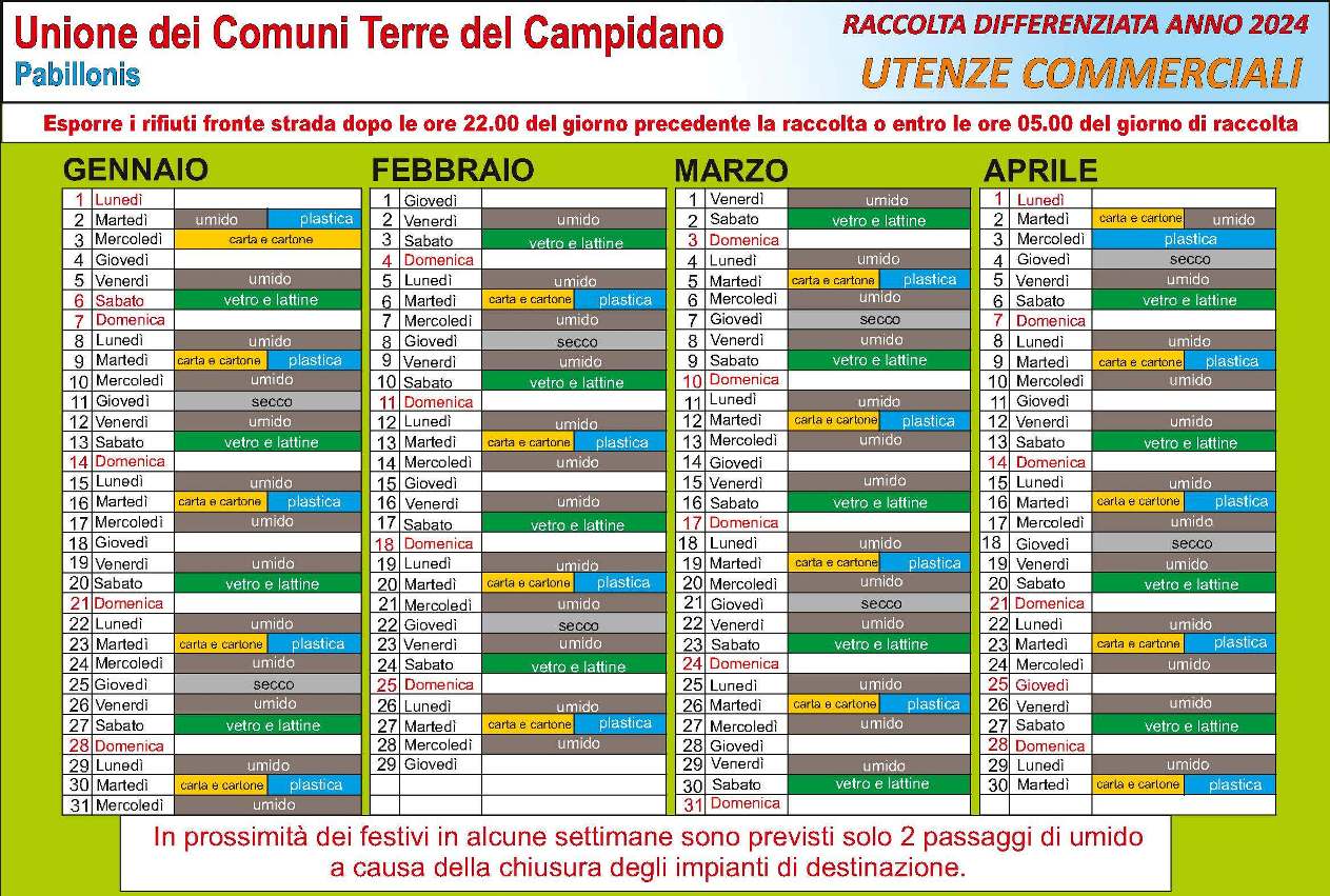 Calendario Rifiuti Pabillonis 2024