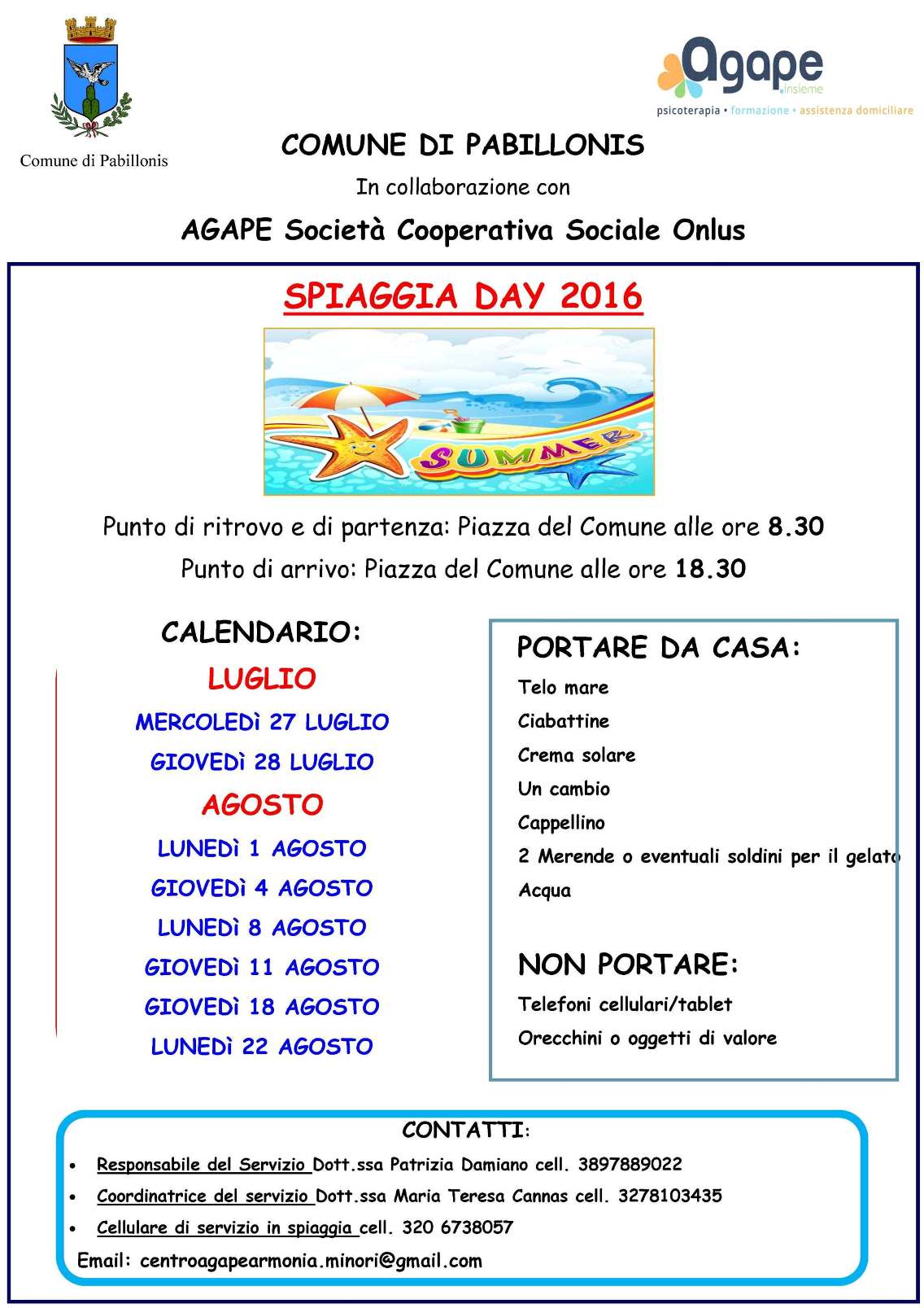 Calendario Spiaggia Day 2016